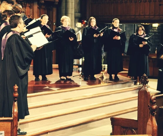 a group of vocalists perform at Third Presbyterian Church in Pittsburgh, Pennsylvania